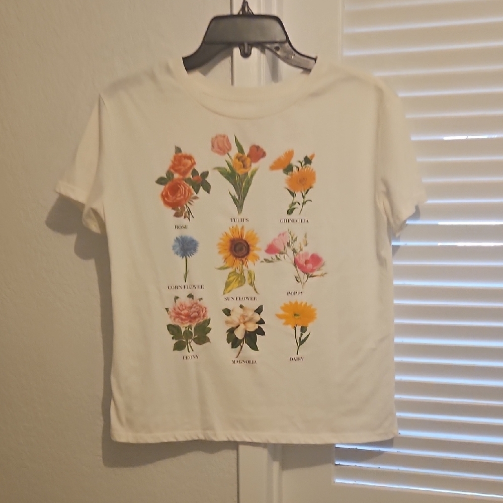 Fifth Sun White Short Sleeve Tee with Colorful Floral Print